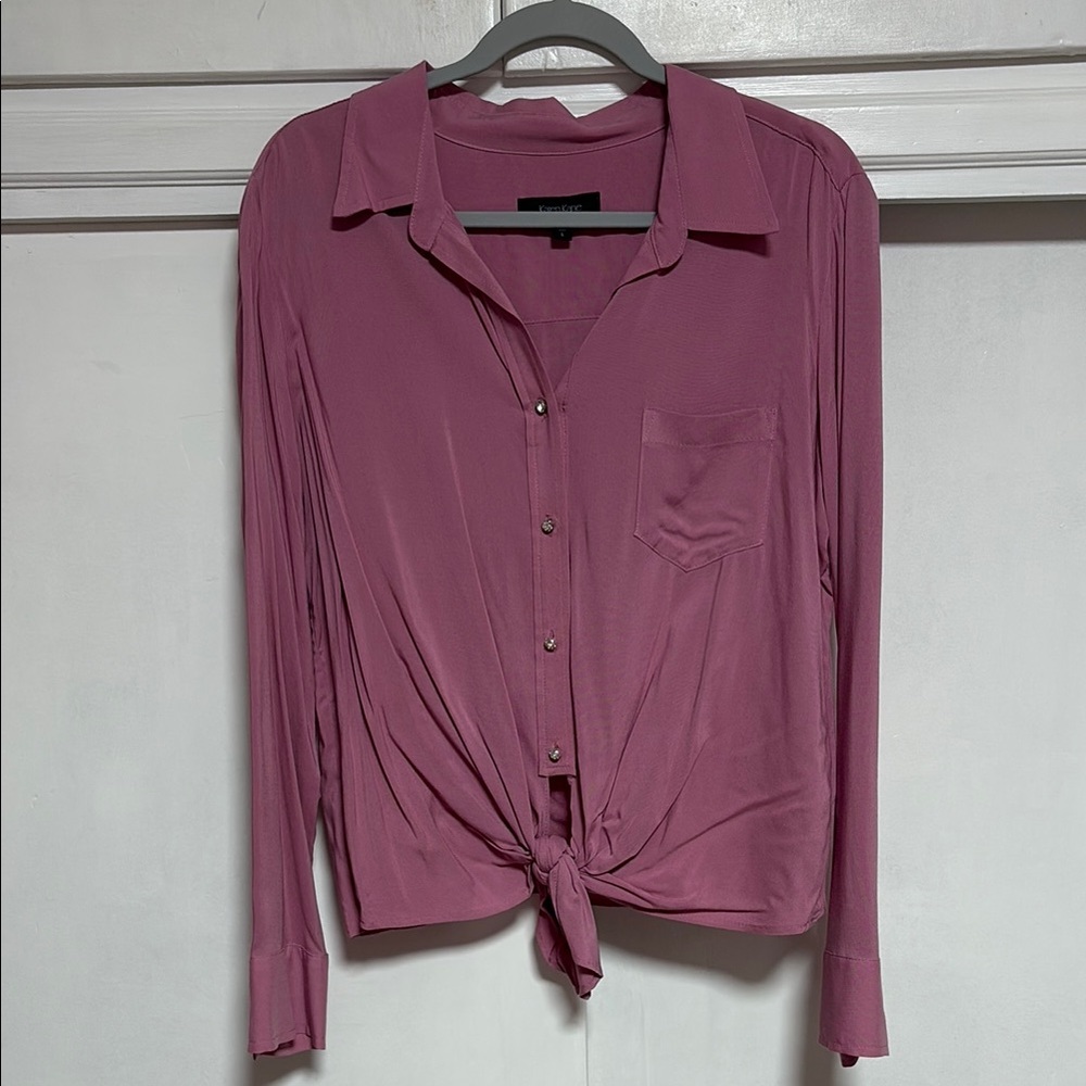 Karen Kane Mauve Button-Up Tie Front Blouse